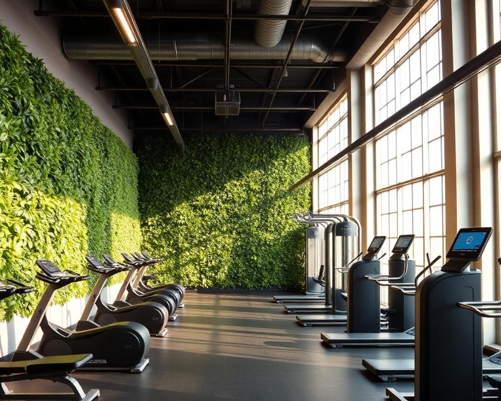Palestra contemporanea con parete verde