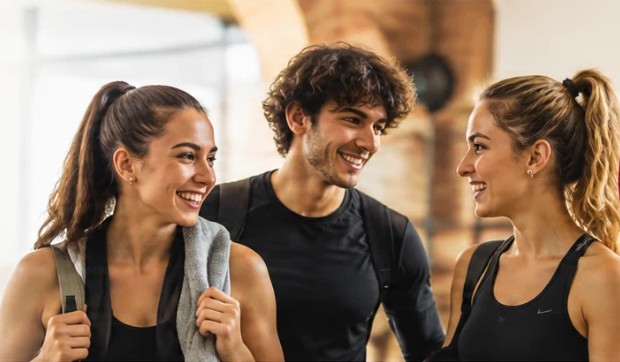 Tre studenti sorridenti in palestra